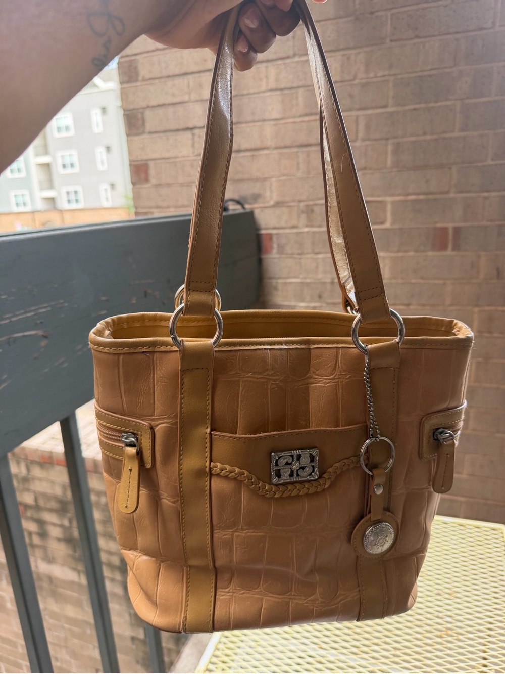 Leather Tote Bag in Tan - Branded Accent